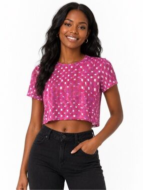 (A6) BP. Sheer Checkered‎ shortsleeved crop top, Size 1X, NWT